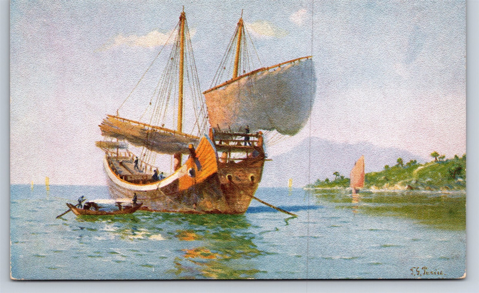 Postcard SS President Dollar Steamship Line Chinese Junk At Hong Kong 2BB13 Postcard SS President Dollar Steamship Line Chinese Junk At Hong Kong 2BB13