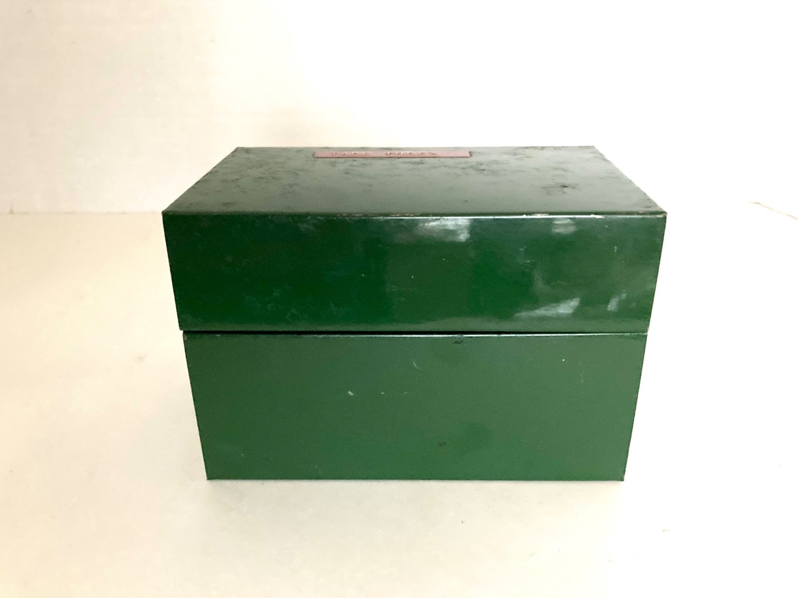Vintage Dark Green Metal Index Card Box Recipe Hinged Lid Storage Container