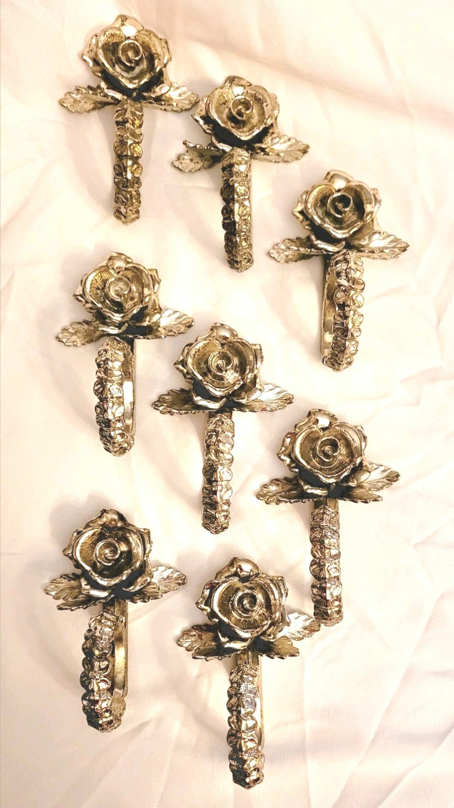 Set of 8 VTG Princess Silver Plated Rose Napkin Rings / Card Holders 