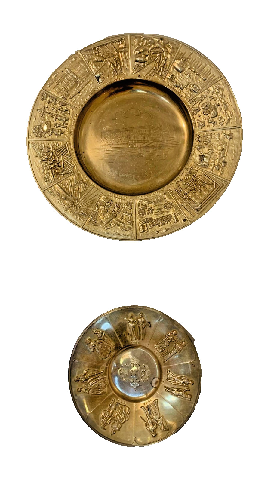 2 Scandinavian Brass Wall Plates- Vintage Sweden