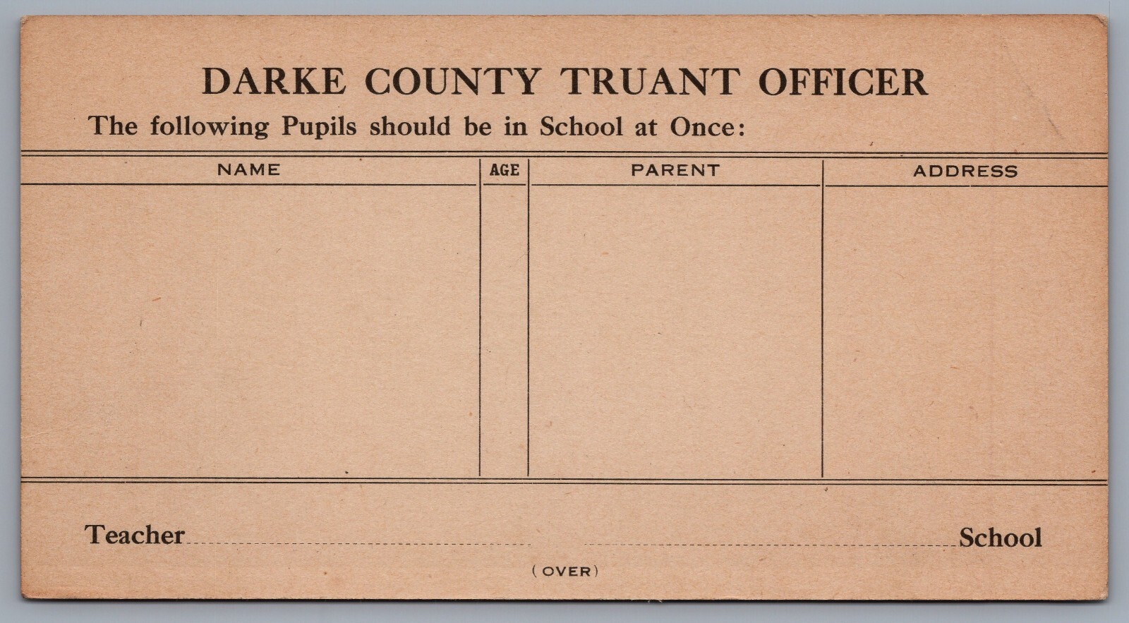1940s Darke County Ohio Truant Officer Report Card Greenville High School