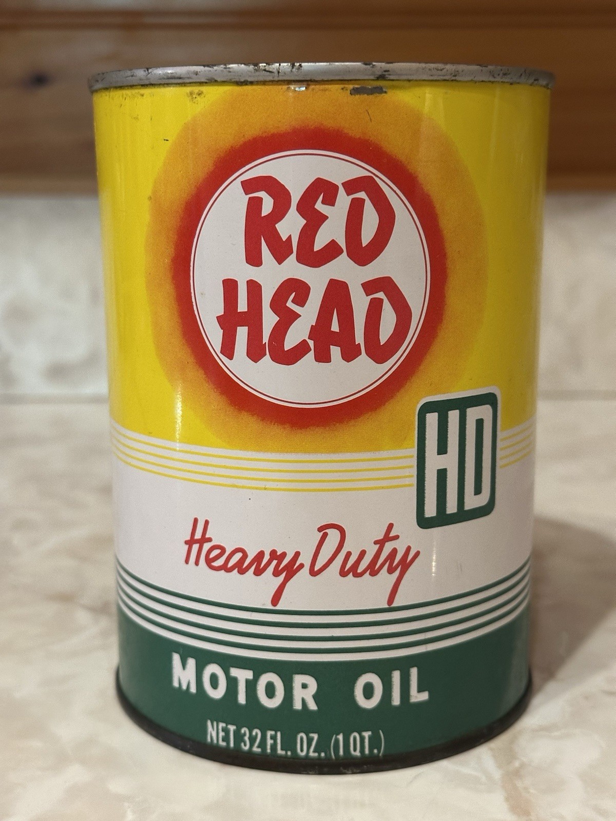 Vtg 1950's Red Head Motor Oil Can Metal Quart Wooster Ohio Rare Original (FULL) Vtg 1950's Red Head Motor Oil Can Metal Quart Wooster Ohio Rare Original (FULL)