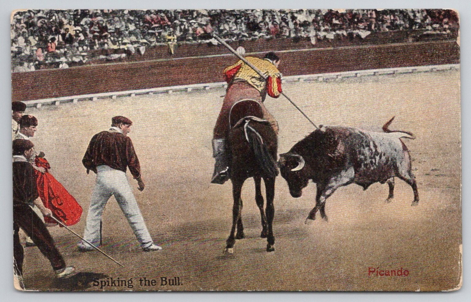 Vintage Picador Spiking Bull Bullfight Postcard Spain Matador Arena Vintage Picador Spiking Bull Bullfight Postcard Spain Matador Arena