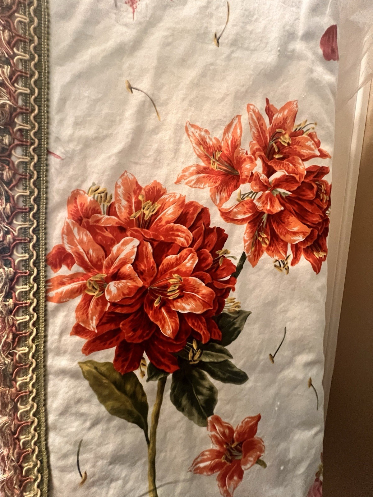 Vintage Brunschwig & Fils Pair Floral Flannel Lined Curtains Pinch Drapes  48X88