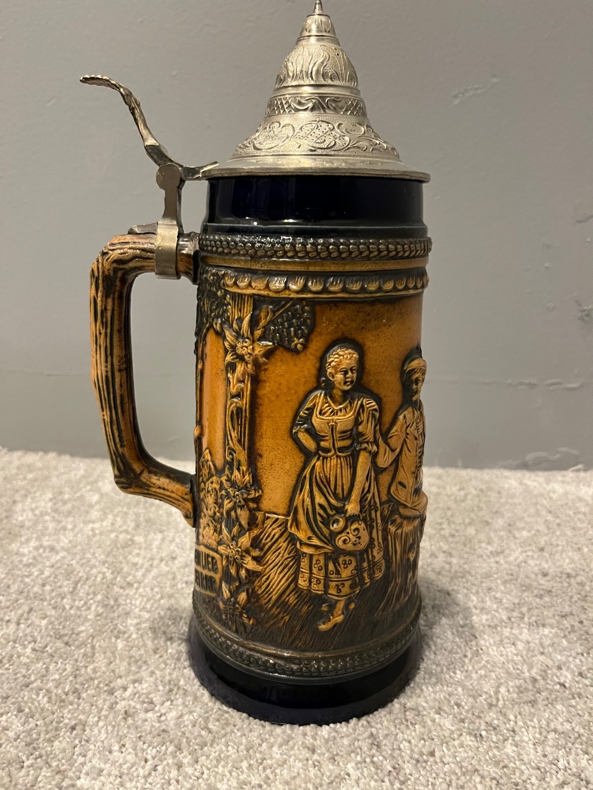 Vtg. Gerz Der Trunk Seiklar/Dein Lieb Seirar German Lidded Beer Stein 11\
