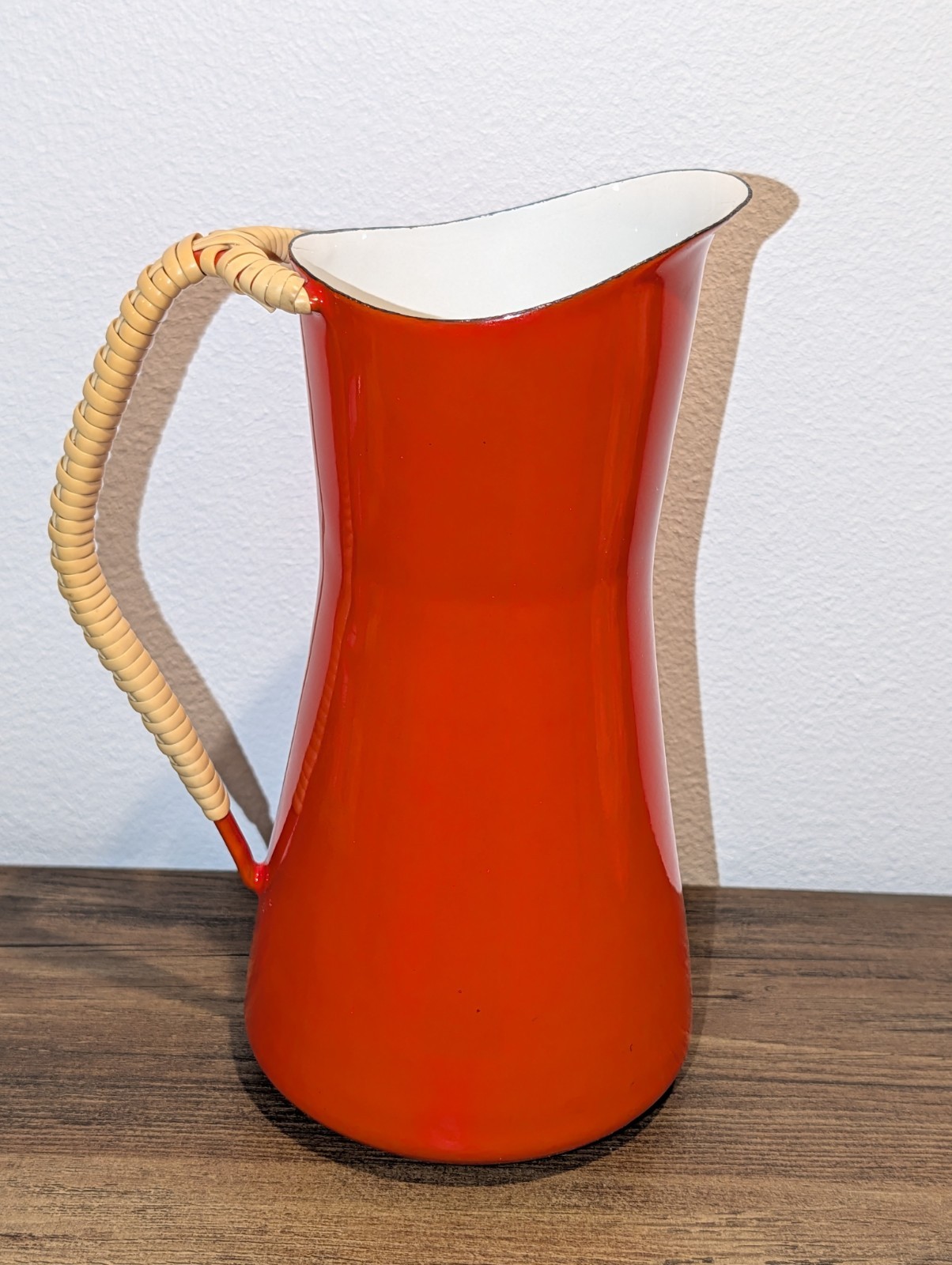 Vintage Dansk Denmark IHQ Købenstyle 1 Qt Persimmon Red Orange Enamel Pitcher...