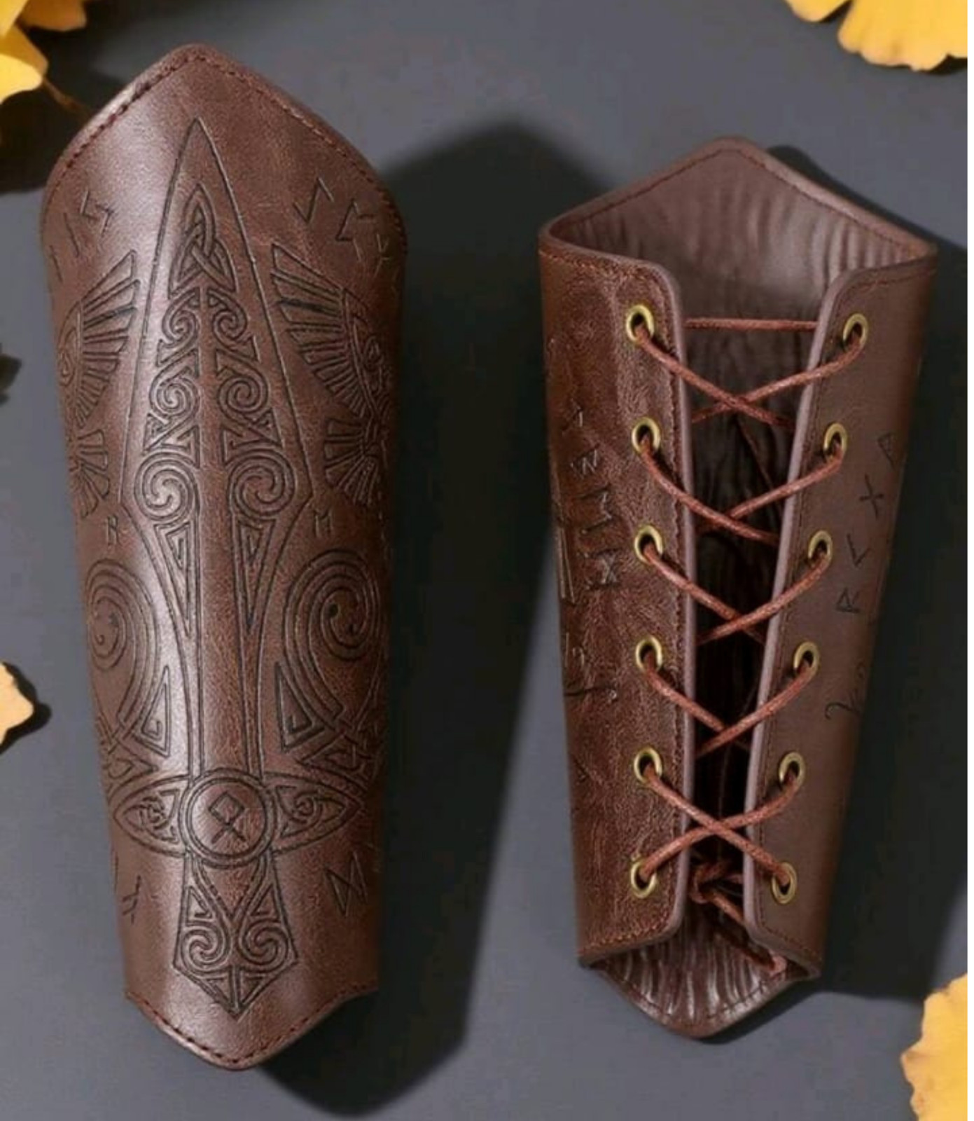 Celtic Viking PU Leather Bracers Arm Guards Armor Medieval LARP Cosplay NEW Seal