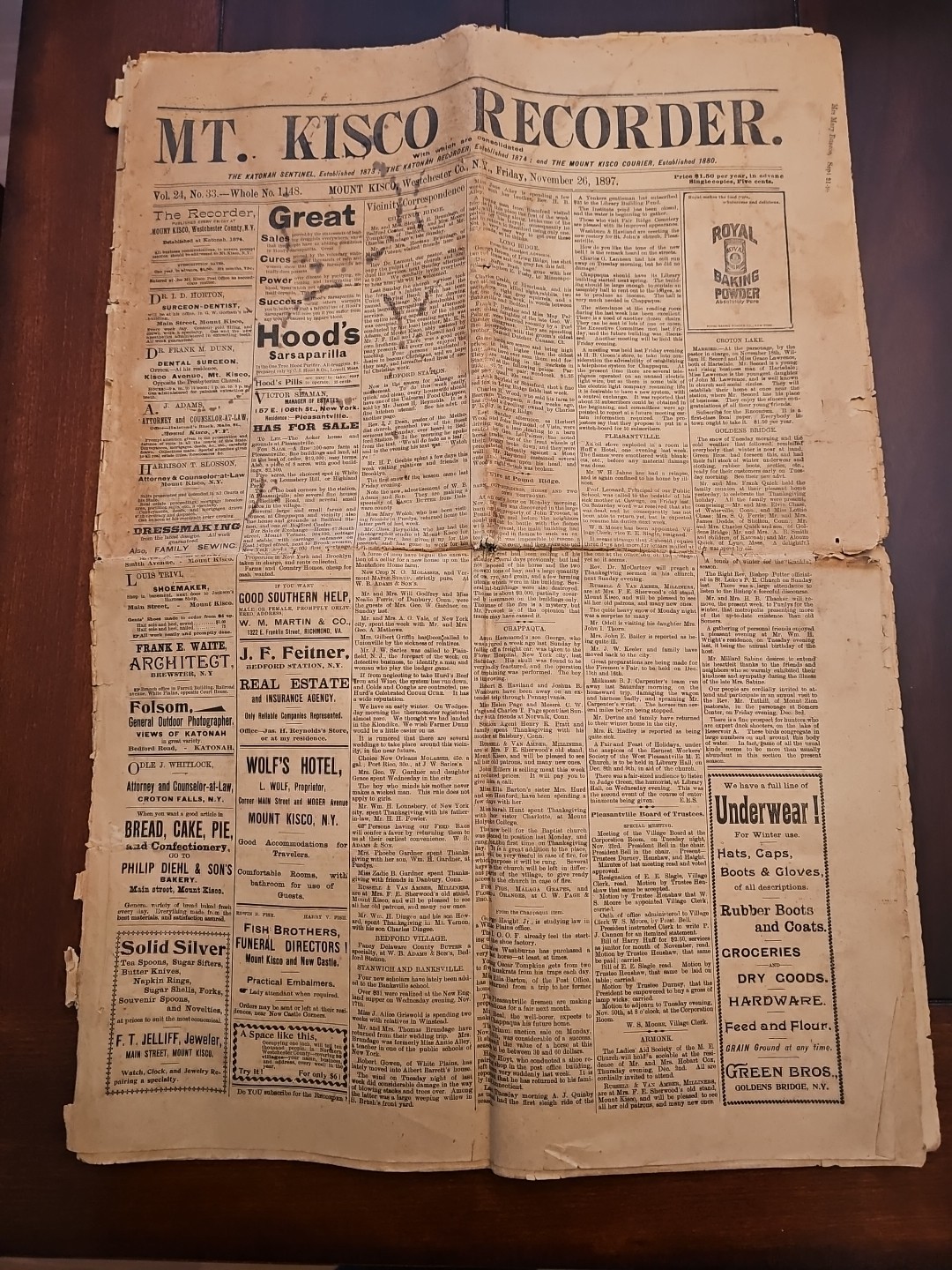 Vintage 1897 Mt. Kisco Recorder Newspaper Mt. Kisco NY