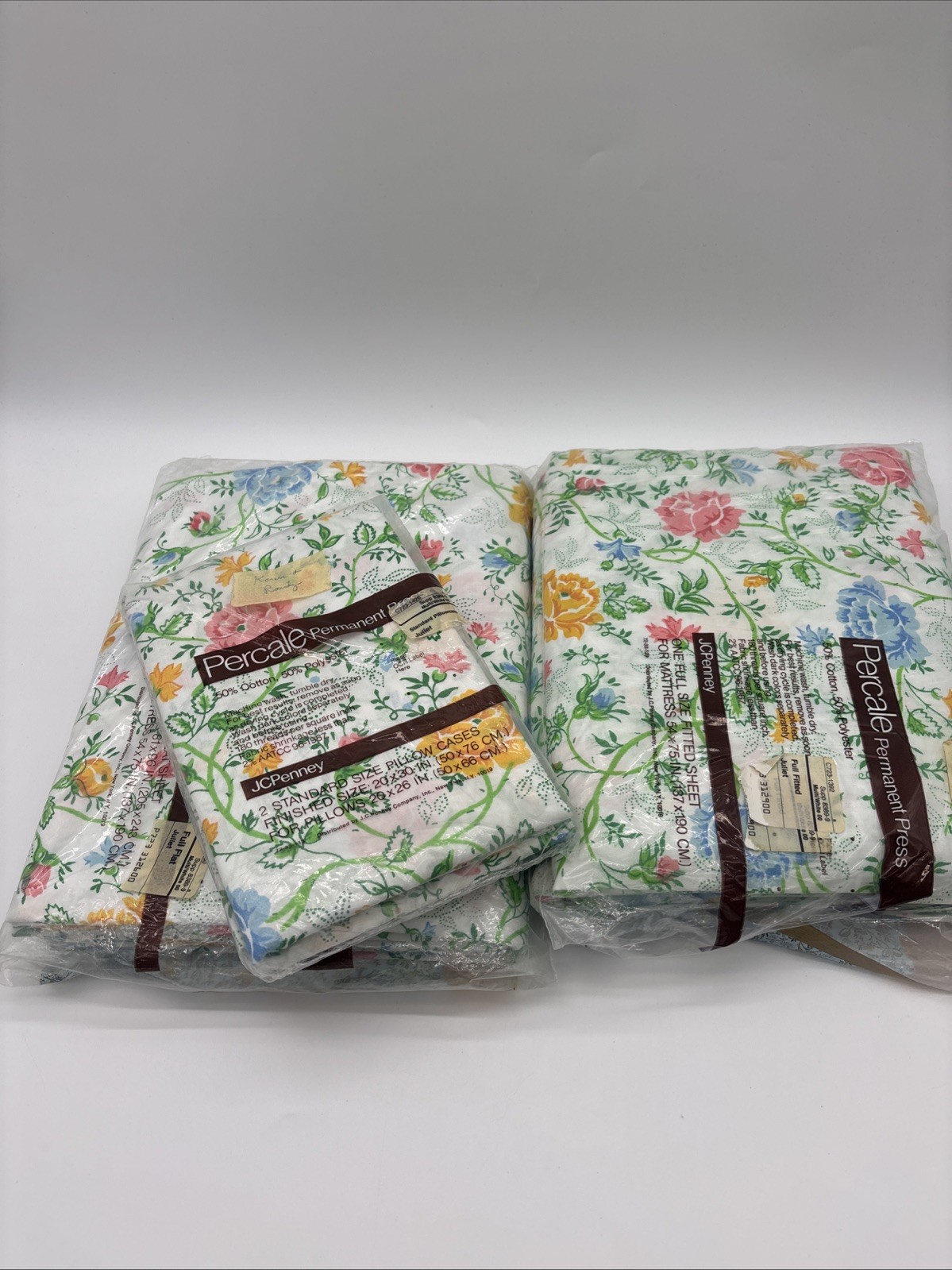 VTG 1970s 4-Piece Full Sheet Set Roses Cottagecore New Deadstock JC Penny