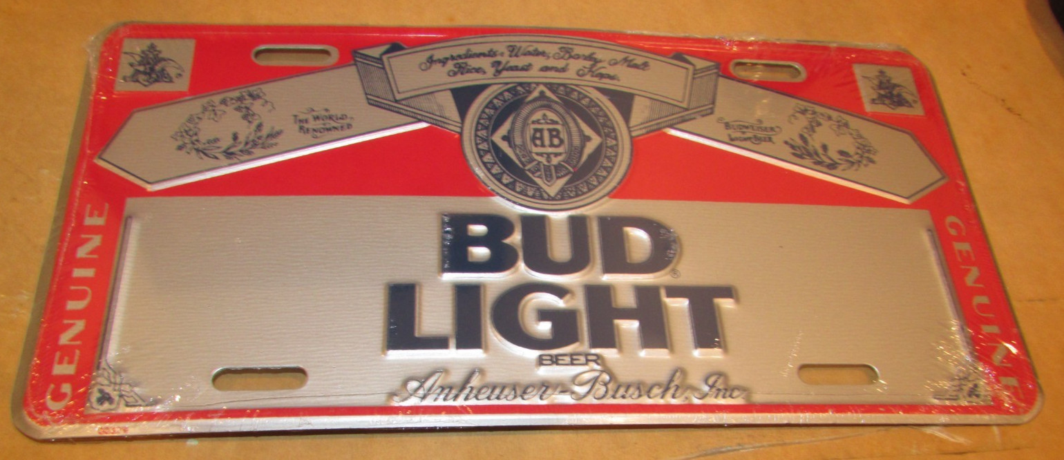 Vintage BUD LIGHT Beer Anheuser-Busch Budweiser Novelty License Plate 1990\'s