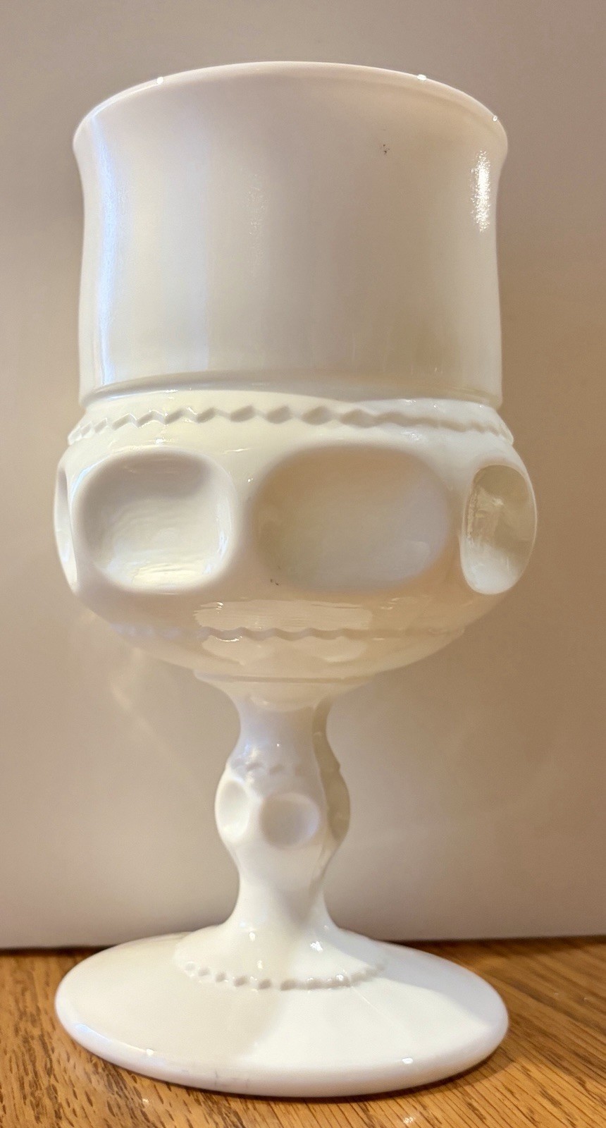 Indiana Glass Milk Glass Kings Crown Thumbprint Footed Goblet