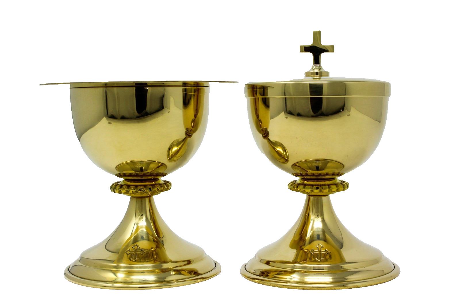 Brass Chalice Cup, Lidded Ciborium With Cross Top and Paten Vessel Church Set Brass Chalice Cup, Lidded Ciborium With Cross Top and Paten Vessel Church Set