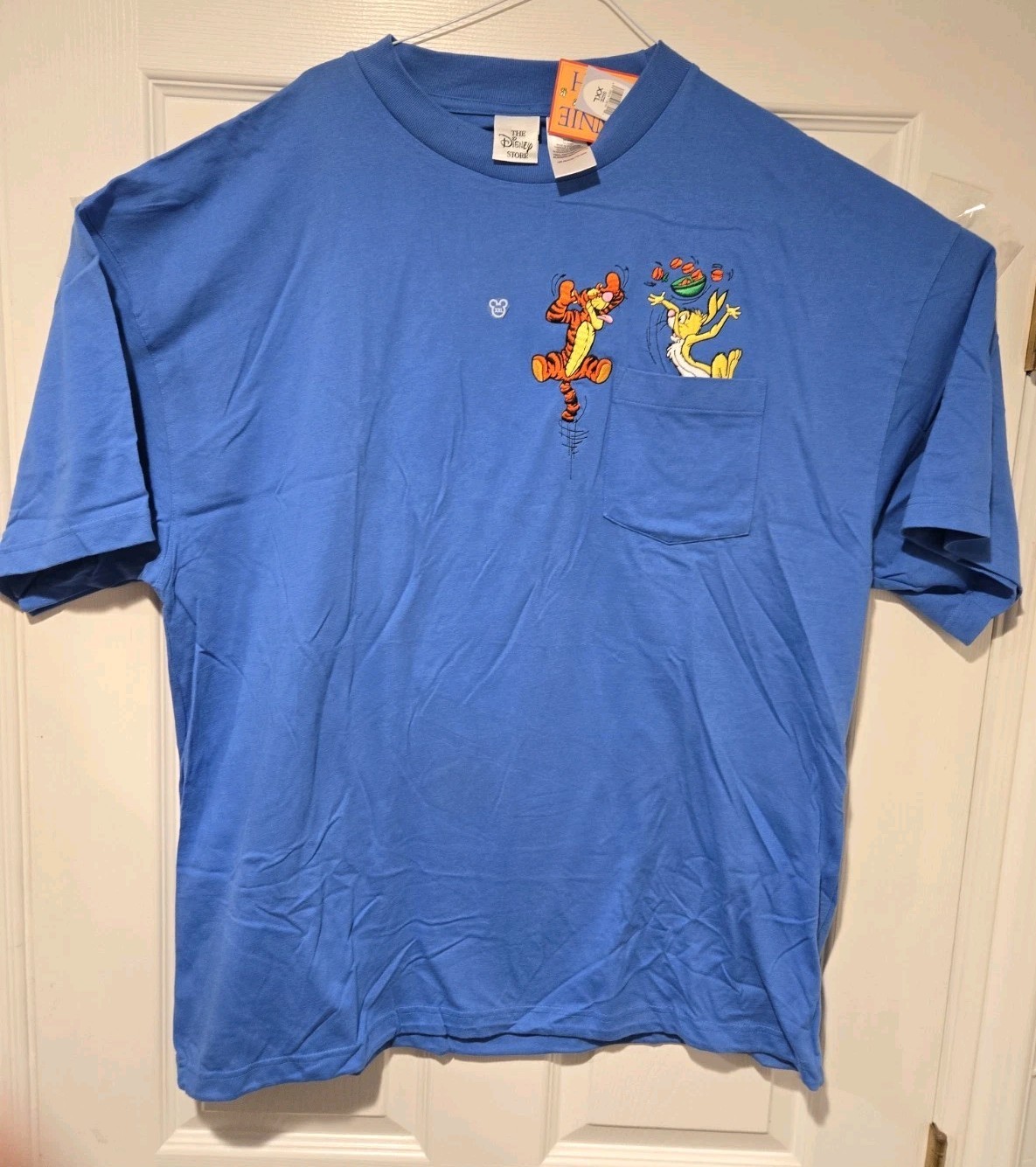 Vintage Disney Store Tigger & Rabbit Blue Pocket T-Shirt Embroirded Size XXL NWT