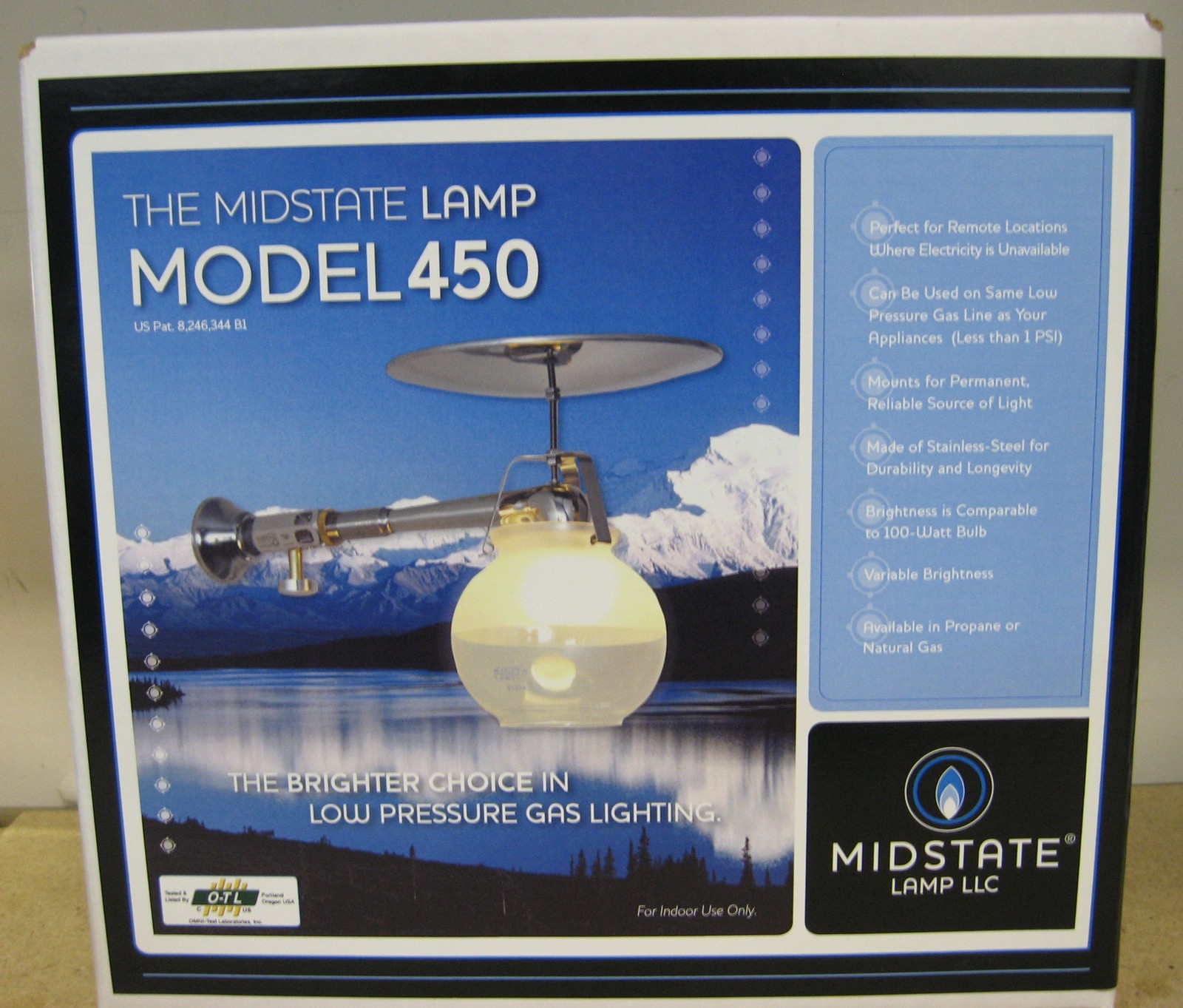 Propane Gas Lamp Model 450    Brightest indoor gas light   Made in the USA 