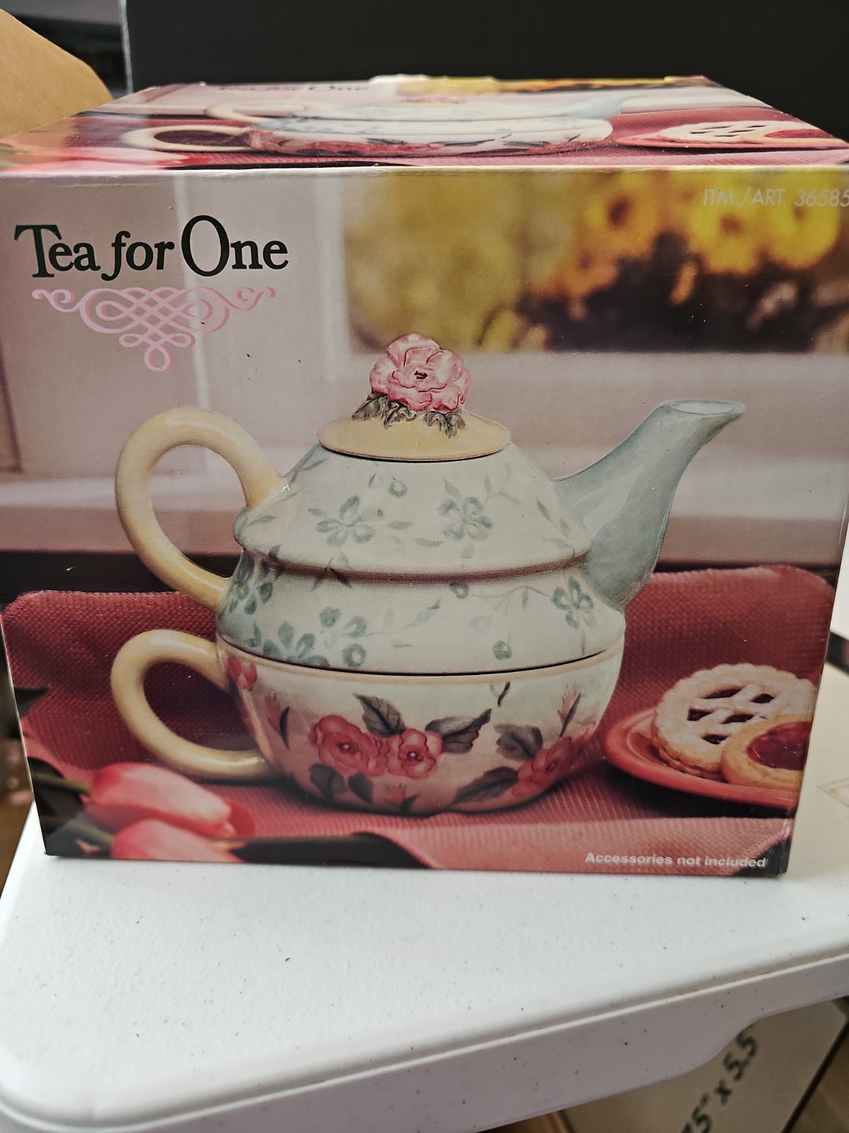 Tea For One Stackable FLORAL Teapot and Cup 3 Piece Set 
