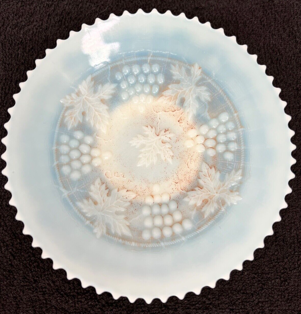Antique Northwood GRAPE AND CABLE Bowl - Basketweave Exterior Custard Glass 1914
