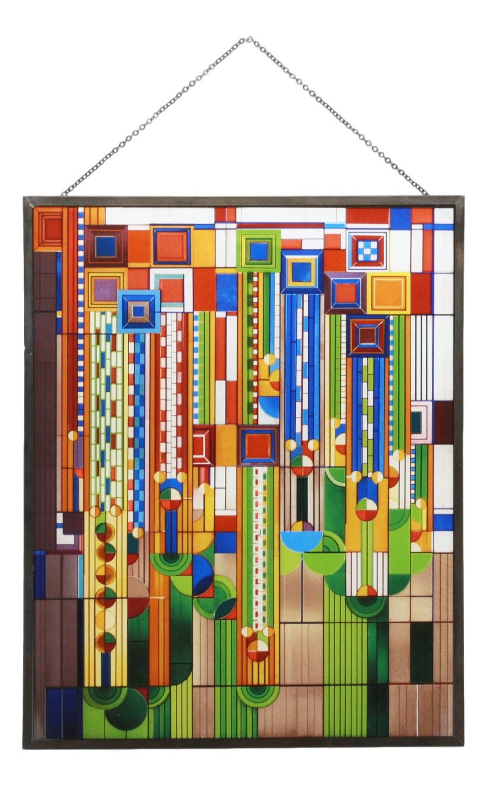 Ebros Frank Lloyd Wright Metal Framed Saguaro Cactus Flowers Stained Glass Ar...