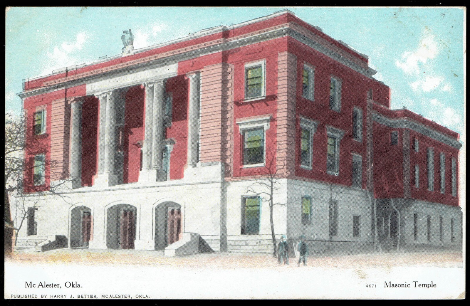 McAlester Oklahoma Masonic Temple C. 1908 Curt Teich Lithographed Postcard pc555