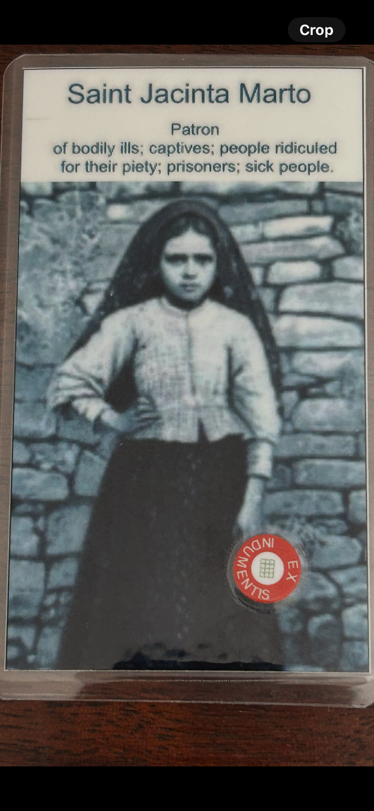 St. Jacinta Marto 3rd Class Relic Card 1917 Fatima Portuguese Shepherd Visionary