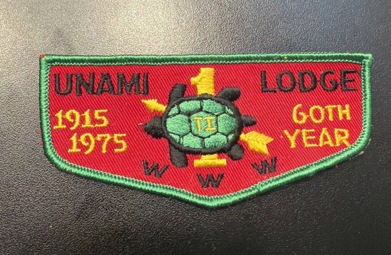 OA Unami Lodge 1 1915-1975 60th Year Flap GRN Bdr. Cradle of Liberty, PA OA Unami Lodge 1 1915-1975 60th Year Flap GRN Bdr. Cradle of Liberty, PA