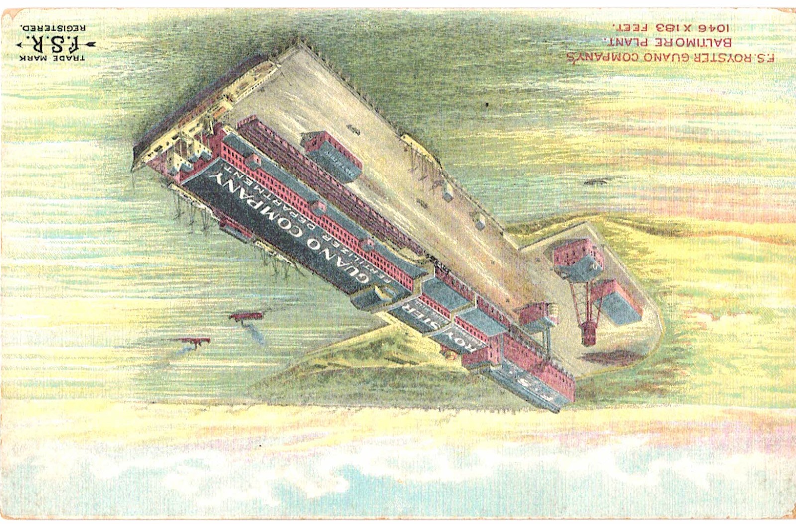 OLD POSTCARD F S ROYSTER GUANO COMPANY BALTIMORE PLANT BIRD\'S EYE VIEW MARYLAND