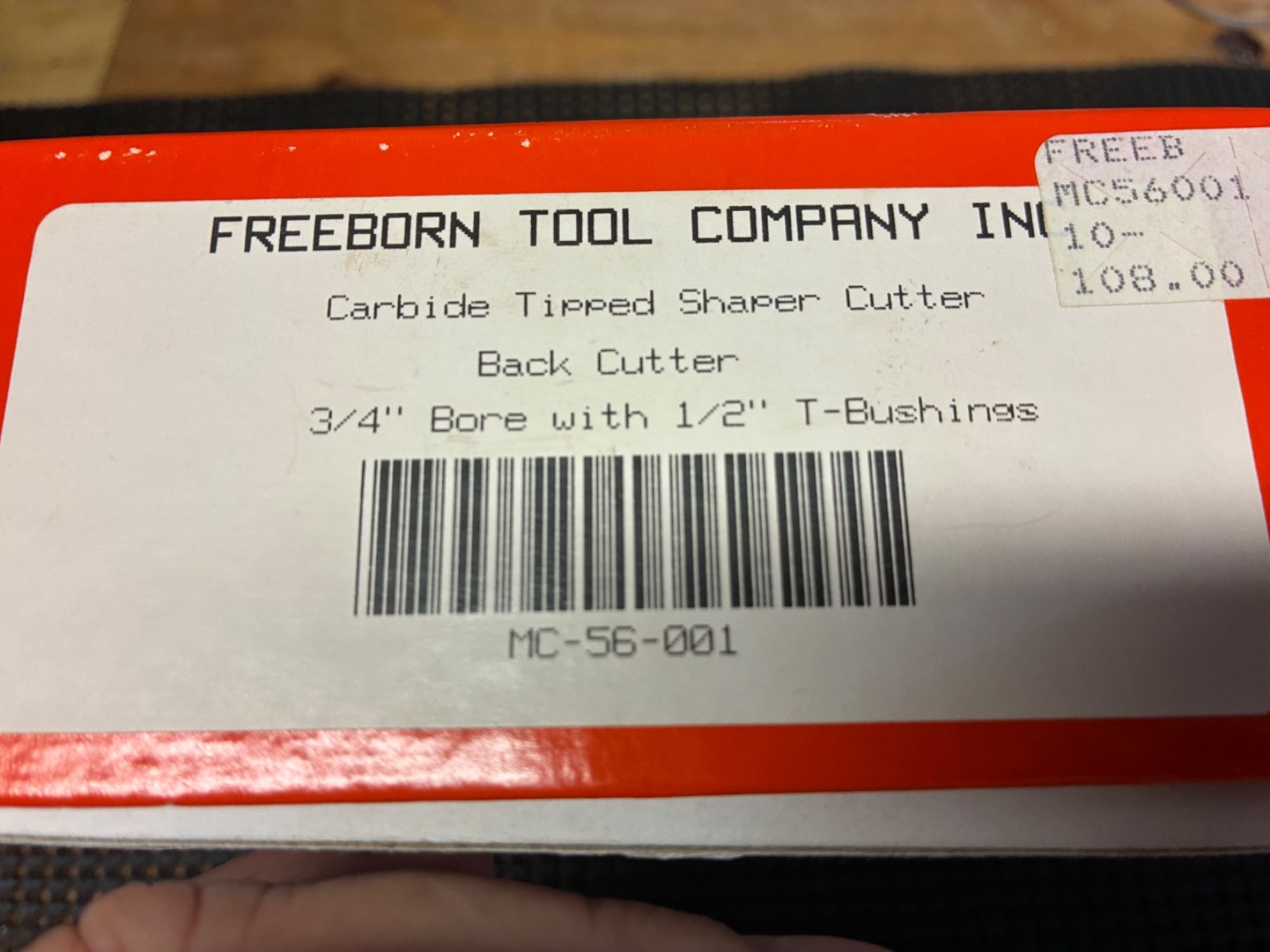 Freeborn Tool Carbide Tipped Shaper Cutter -Back Cutter, New Open Box.