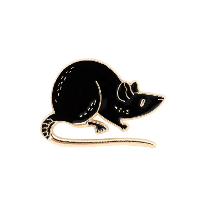 One Black Rat Enamelled Metal Pin Badge - New