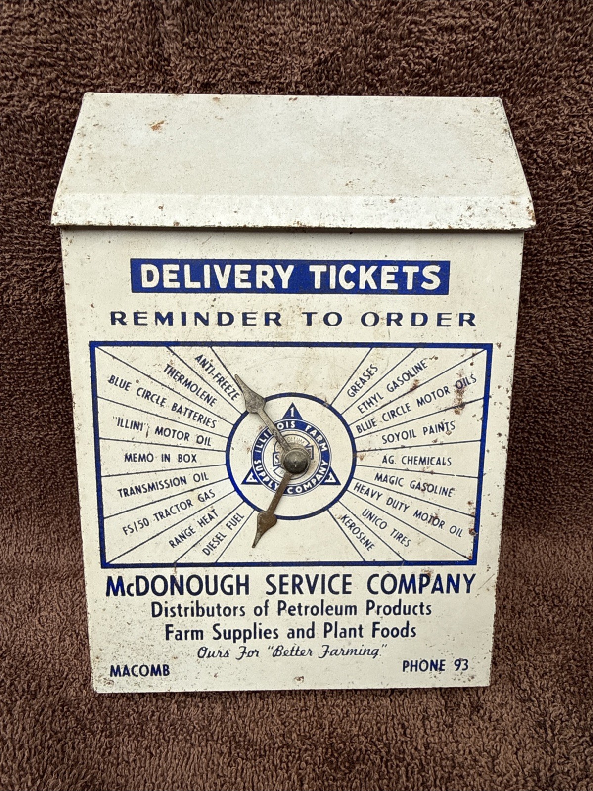 Vintage McDonough Illinois Farm Service Supply Advertising Ticket Box Macomb IL