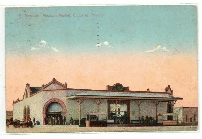 Ciudad Juarez Mexico Mexican Market El Mercado C1905 Postcard 1909 Postmark