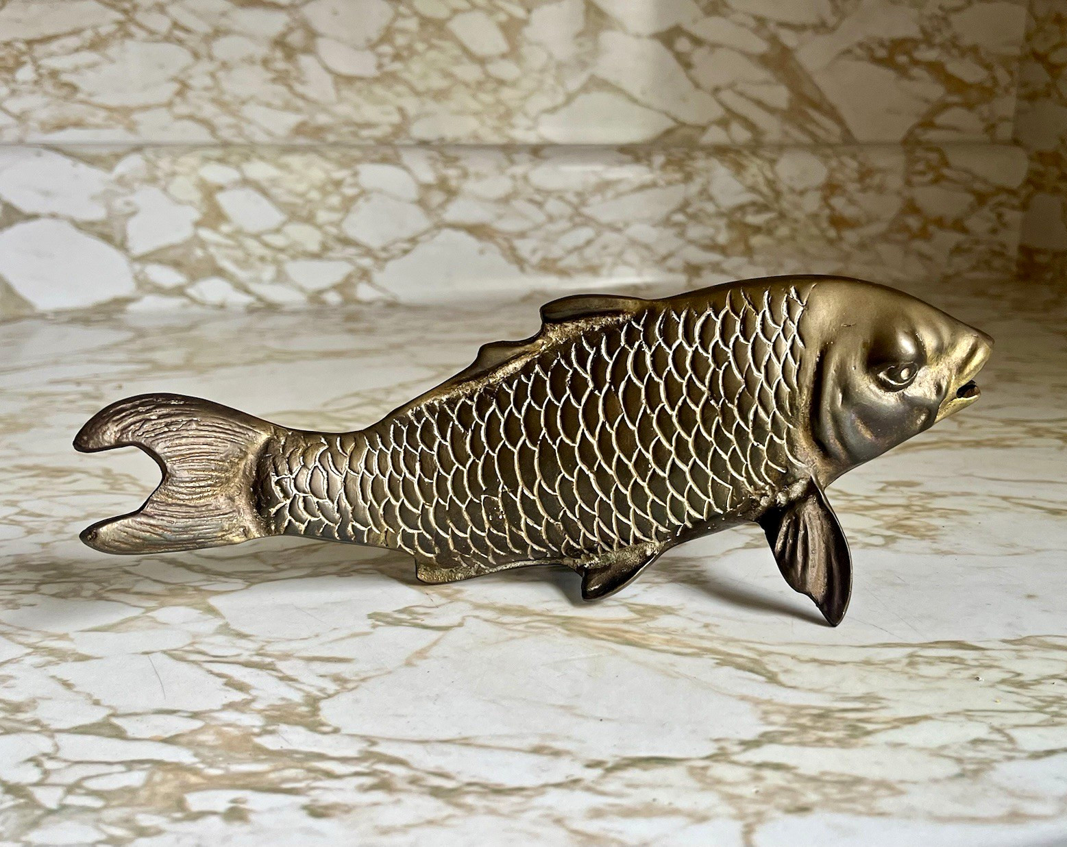 Vintage Mid Century 1960s Solid Brass Koi Fish Figurine Sculpture Heavy