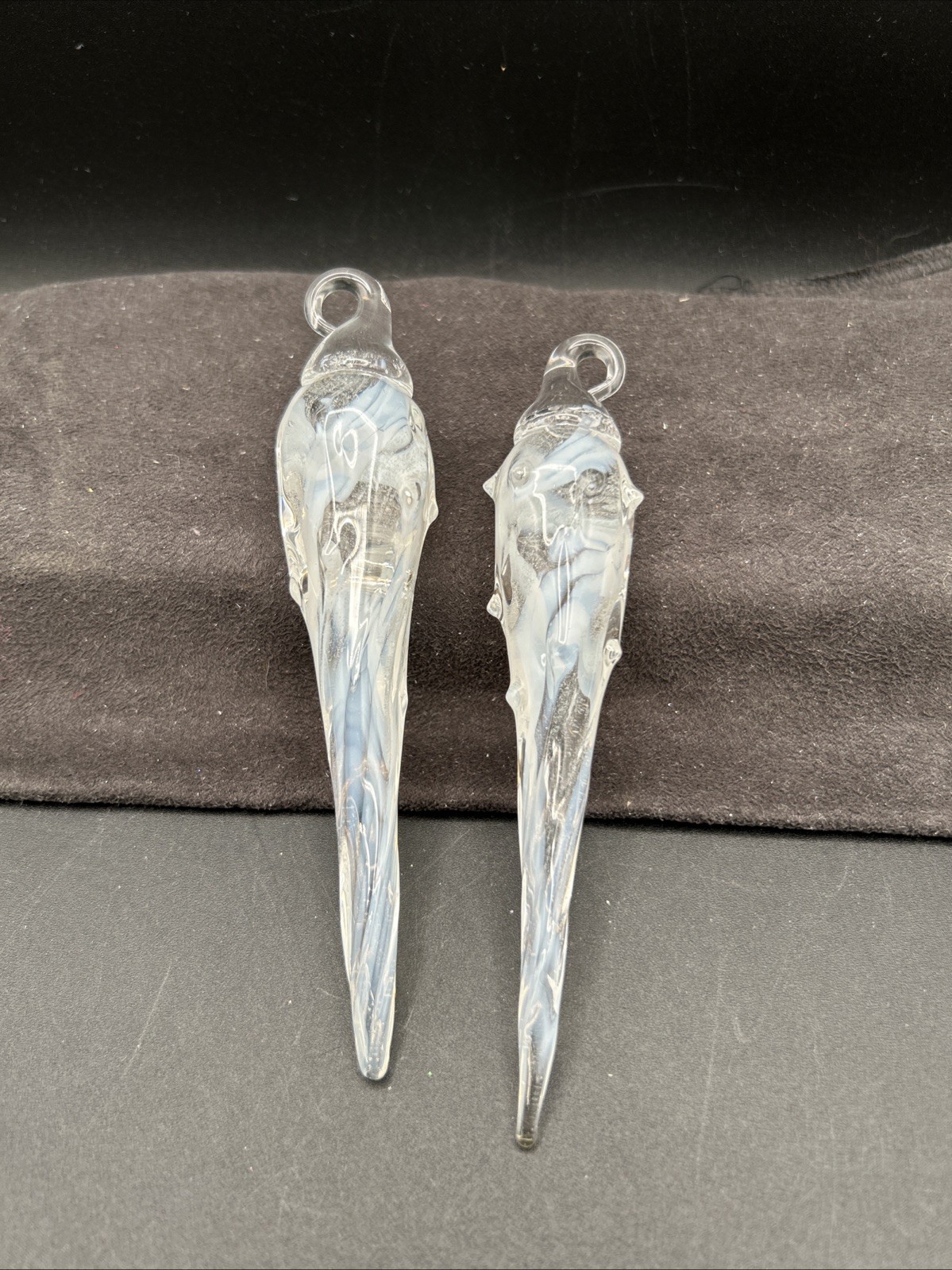 Vtg Solid Art Glass Icicle Christmas Ornaments Lot 2 Large Opalescent Swirl