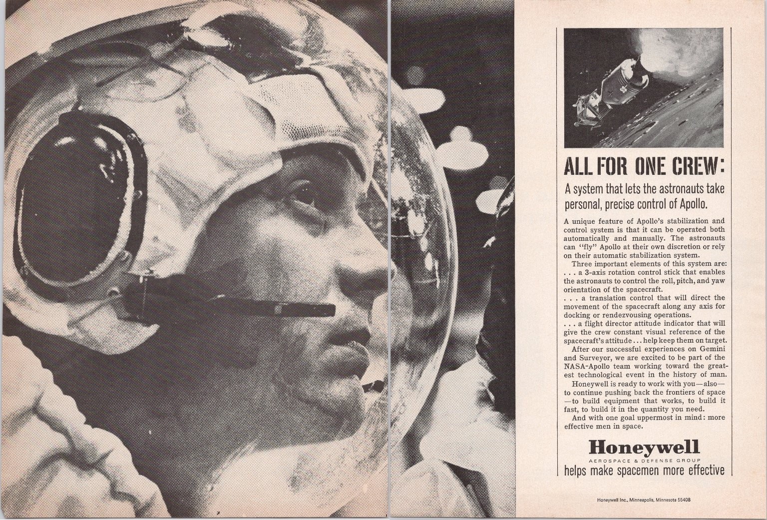 Honeywell Apollo NASA Space Program Vintage 1968 Print Ad Astronaut Moon
