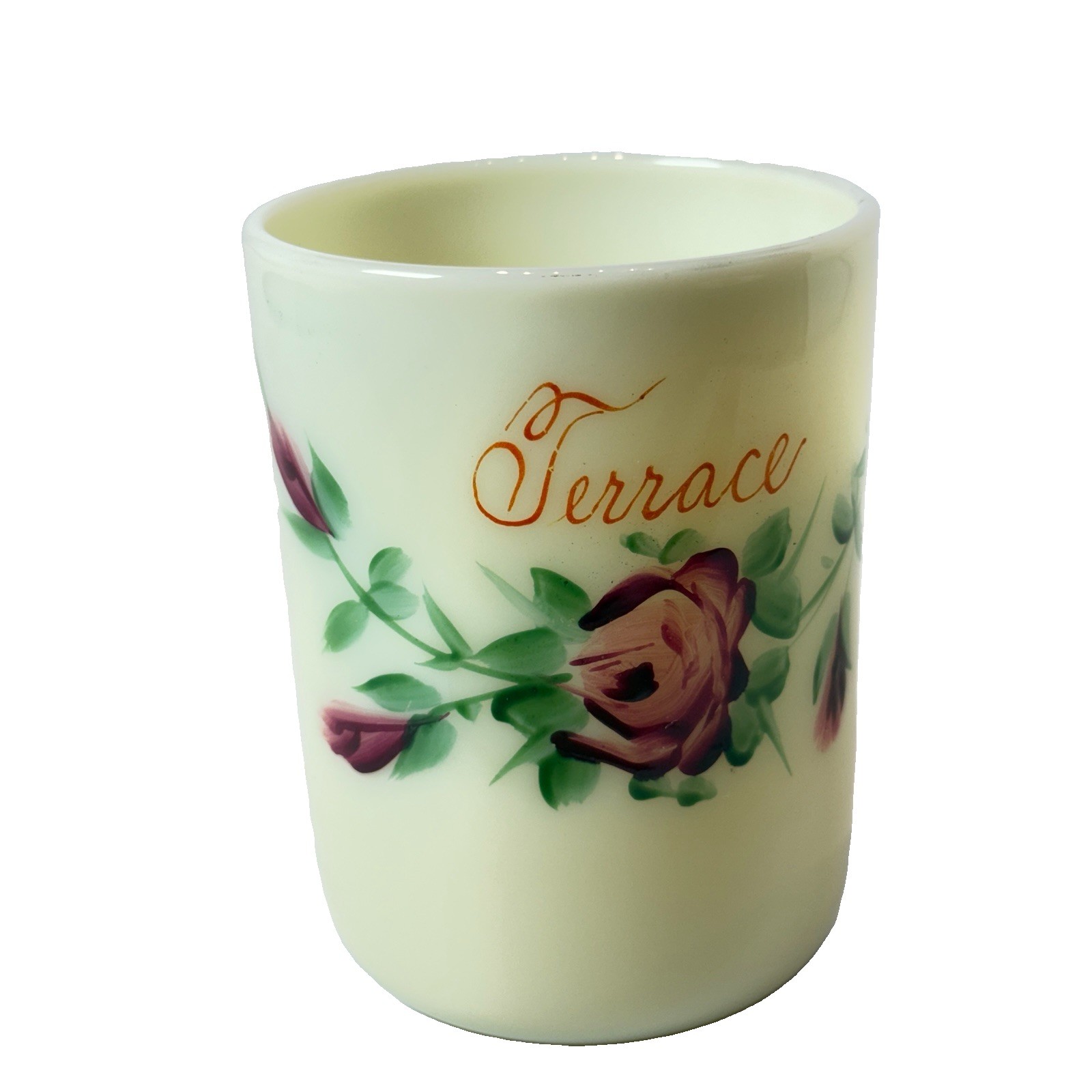 TERRACE BC CANADA ANTIQUE Souvenir DEPRESSION  CUSTARD Glass TRINKET CUP