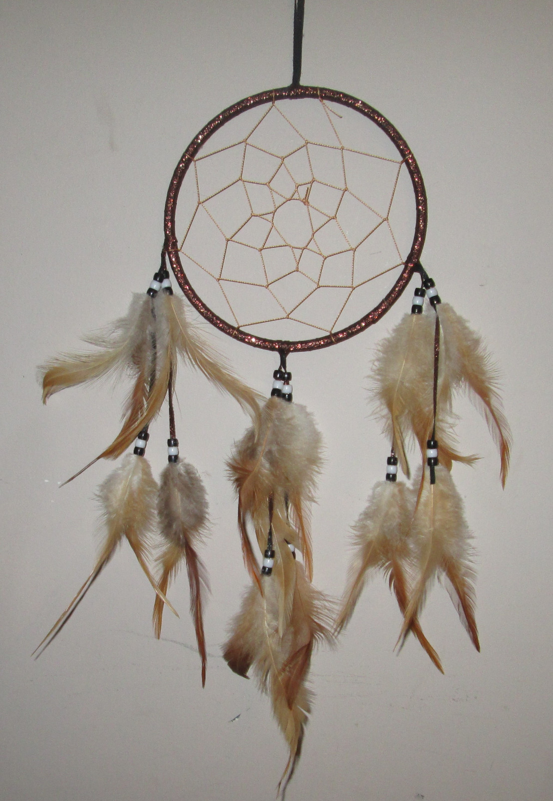 Vtg Native American Indian Dream Catcher Mandala Wool Fur Leather Beads