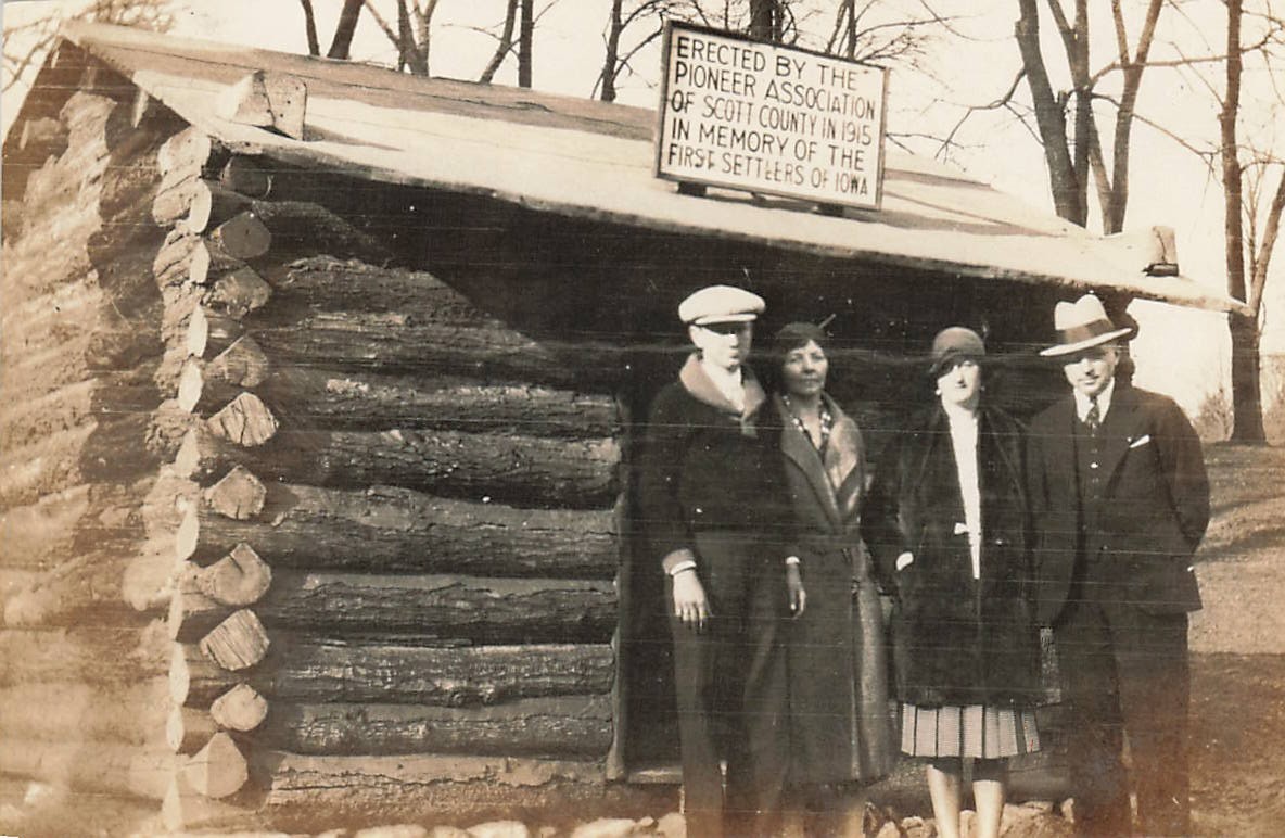 1920s Pioneer Log Cabin Photo Scott County Iowa Settlers Men Women Historic