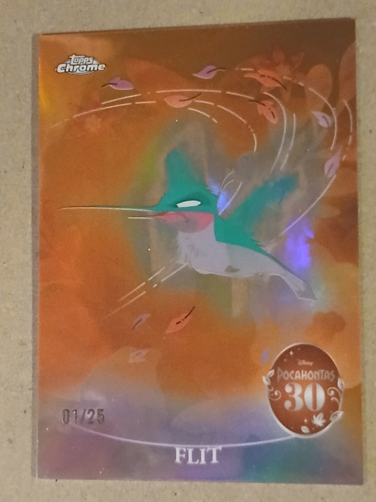 2025 Topps Chrome Disney FLIT Pocahontas Orange Refractor 1/25 First On Print