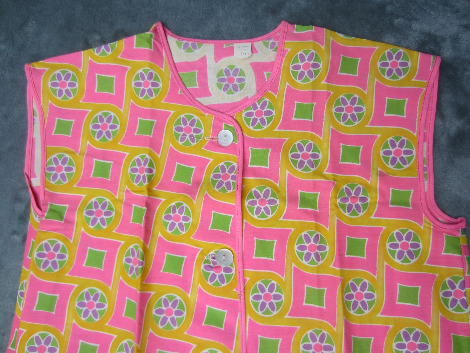 VTG~60/70s~Cotton Smock/Apron~Neon Pink/Yellow/Green~S/M~Lunch Lady~Boho~Hippie