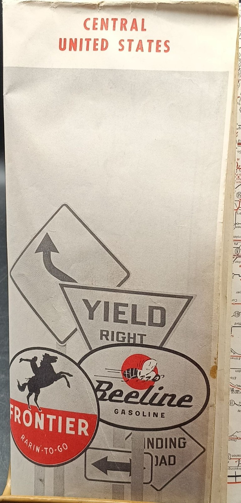 Vintage 1950s Frontier Beeline Gasoline Road Map Central United States