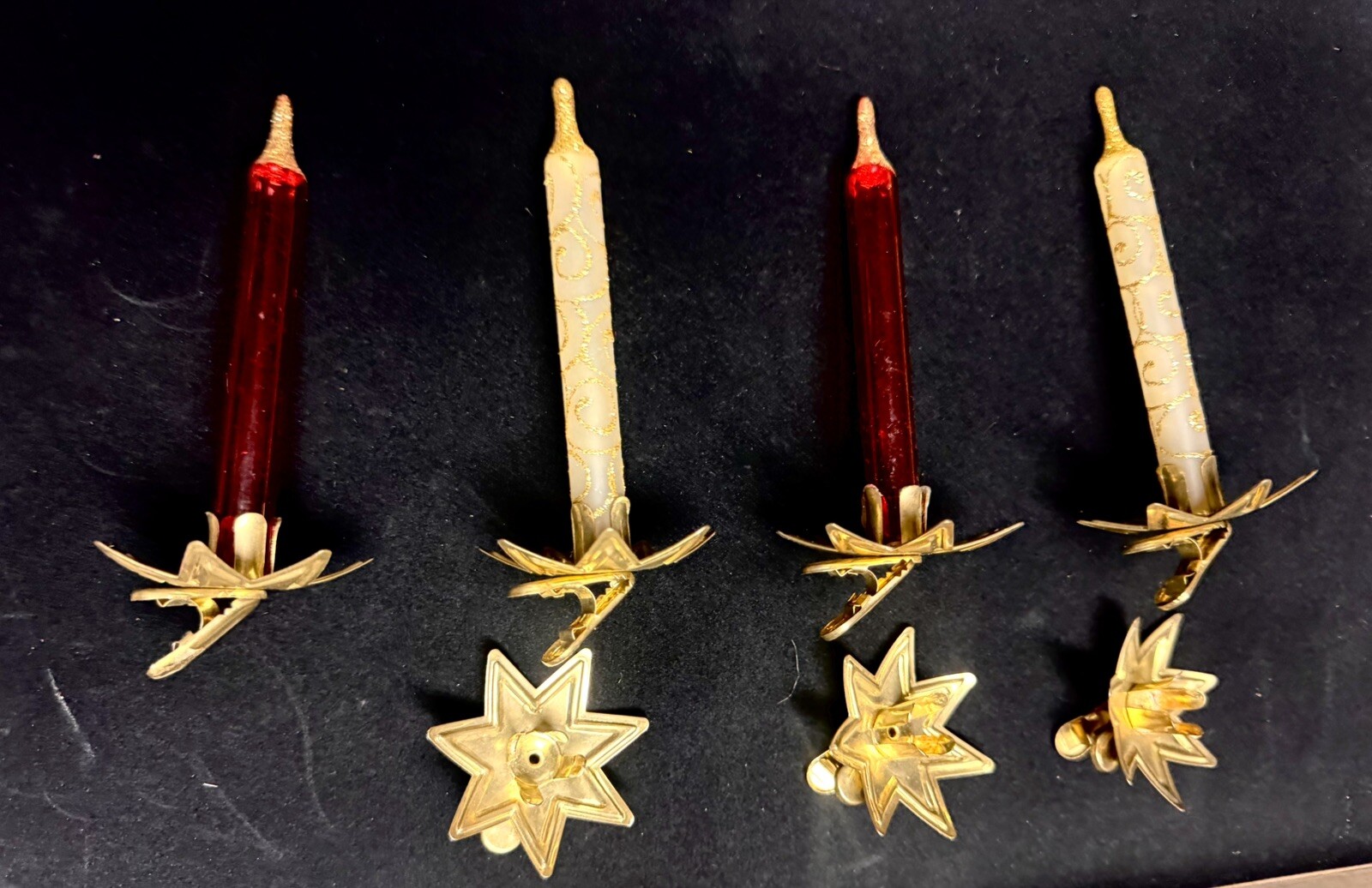 VTG 1950s Italian Clip Blown Glass Candle Christmas Ornaments 4 + 3 Xtra Clips