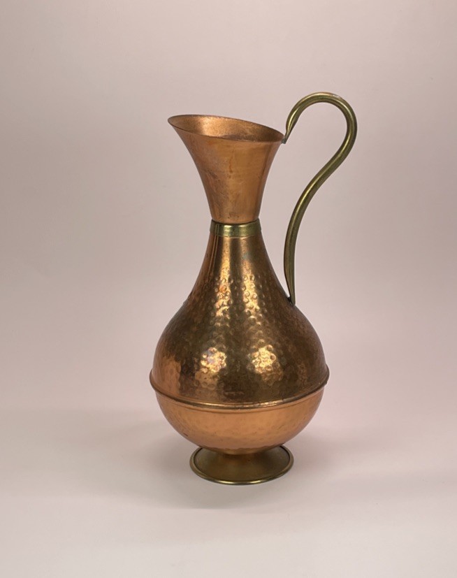 Vintage Copper & Brass Water Jug Pitcher Hammered Watering Vase