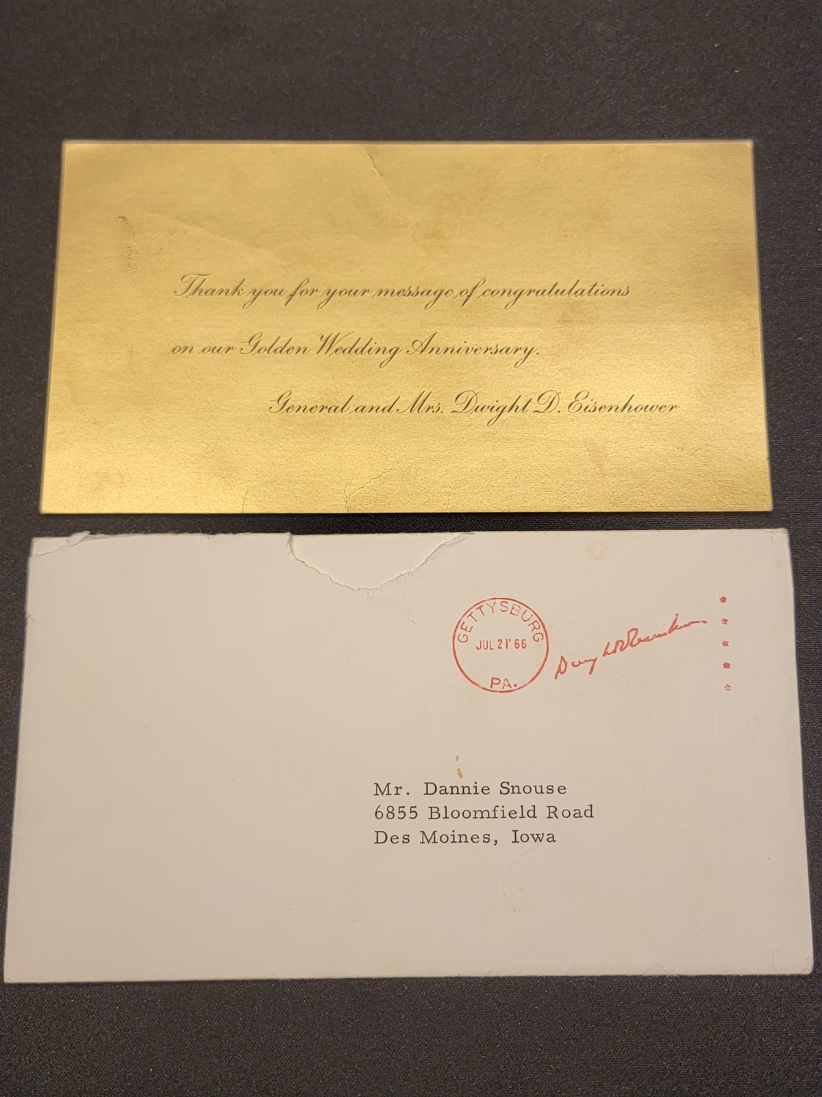 Vintage 1966 Dwight D. Eisenhower Golden Wedding Anniversary Thank You Card &...