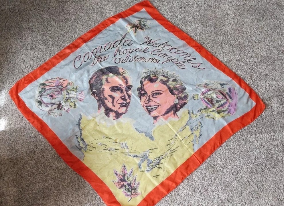Rare 1951 Canada Welcomes Royal Couple Queen Elizabeth II Prince Philip silk 