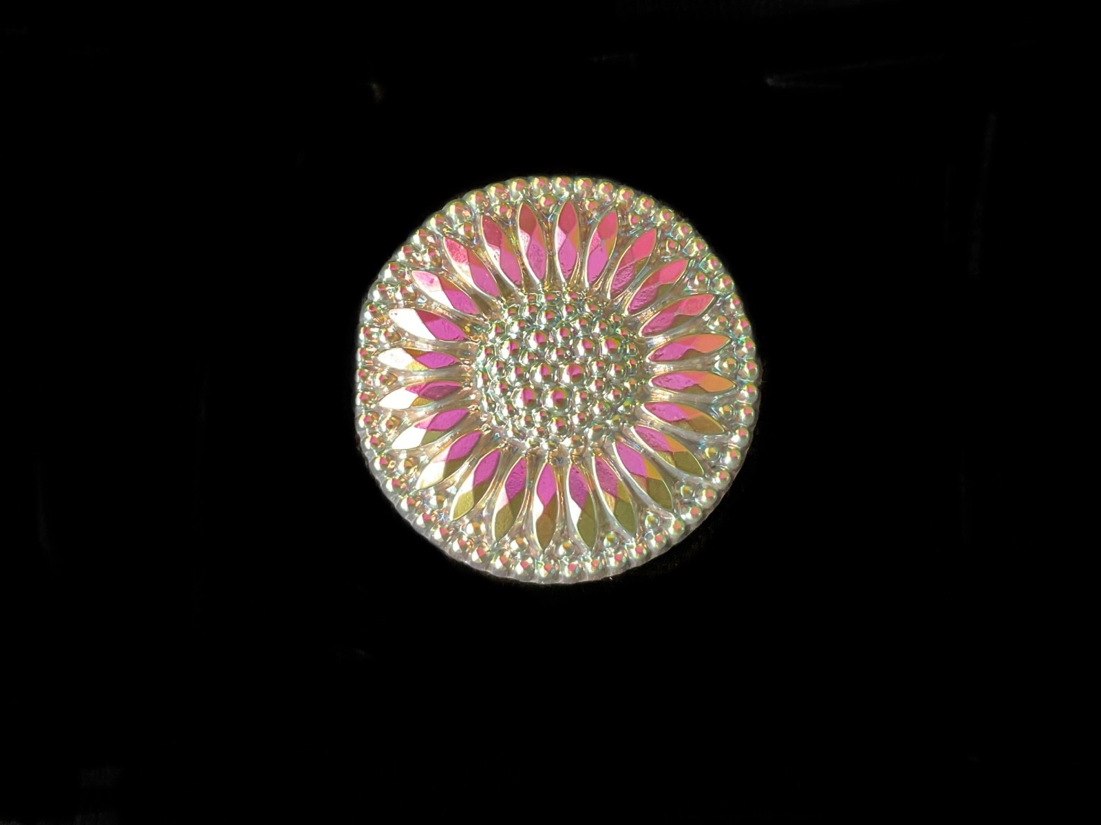 32mm Czech Vaseline Glass Rainbow Iridescent AB # B683 Metal Shank