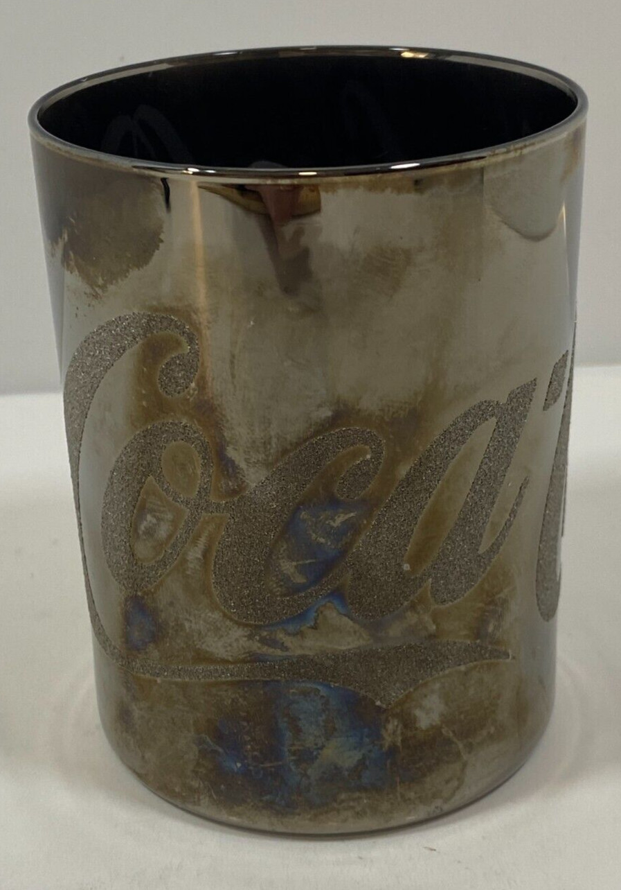 Coca-Cola Silver Mirror Rocks Glass Glitter Logo 4\