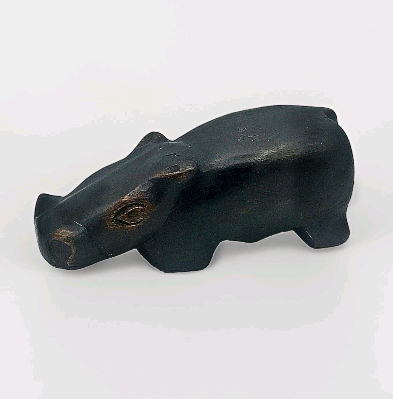Primitive Hippo Ironwood Figurine Hand Carved Folk Art Safari Animal Dark Wooden