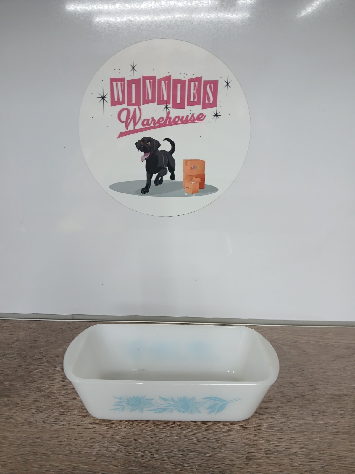 Glassbake Milkglass Blue Thistle Loaf Pan