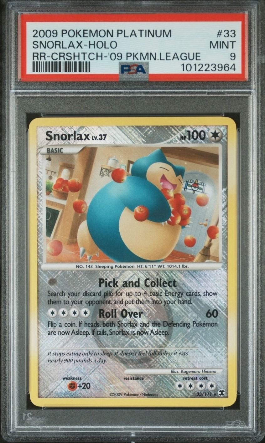2009 Pokemon SNORLAX Lv.37 - 33/111 - Crosshatch Holo - Rising Rivals - PSA 9