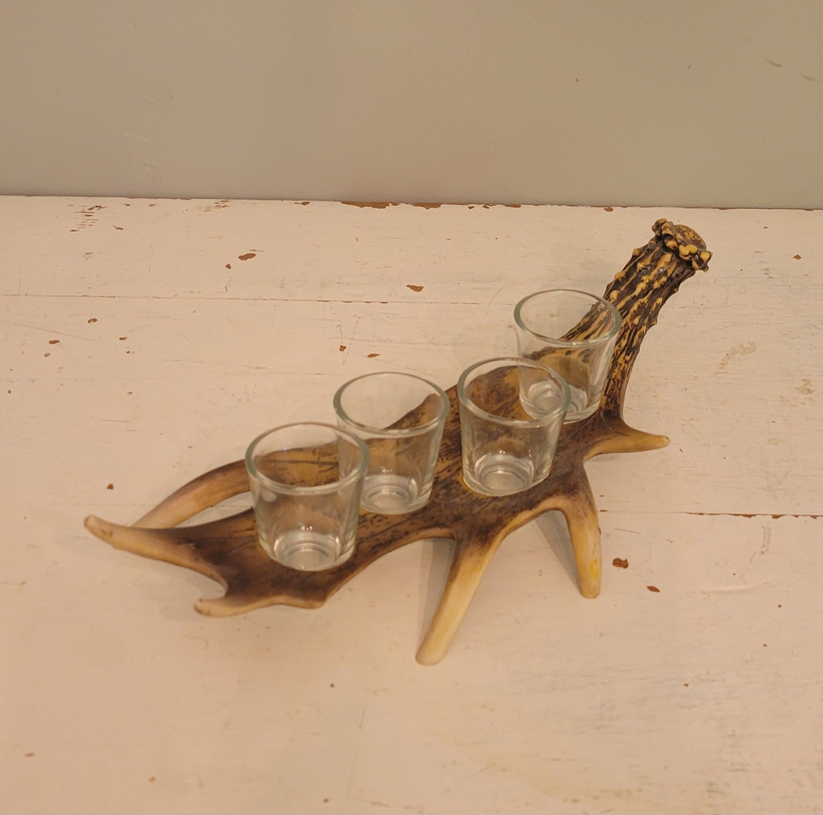 Rustic Authentic Deer Antler Shot Glass Holder Cabin Farmhouse Barware Decor