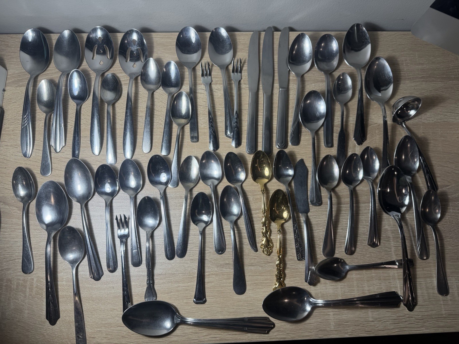 Lot Of Vintage Steel Silverware Spoon Serving Knives Forks Stainless Oneida Etc