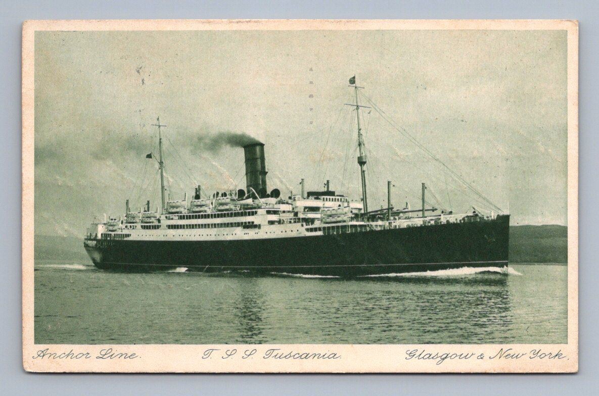 Antique Iowa Postcard DES MOINES Anchor Line T. S. S. Tuscania 1924